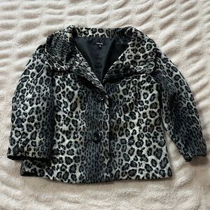 Rafaella Black and Gray Leopard Pea Coat